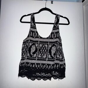 Forever 21 Black and White Lace Hem Tank Top